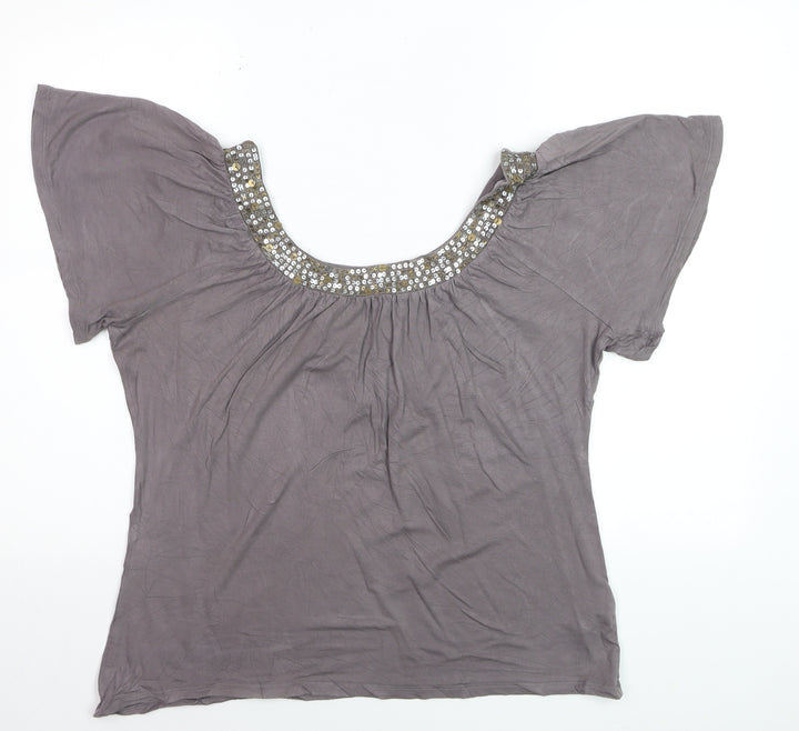 South Collection Women’s Brown Beaded Tunic Blouse UK 14