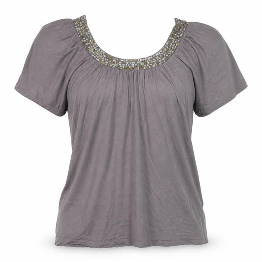 Front view of South Collection Women’s Brown Beaded Tunic Blouse UK 14