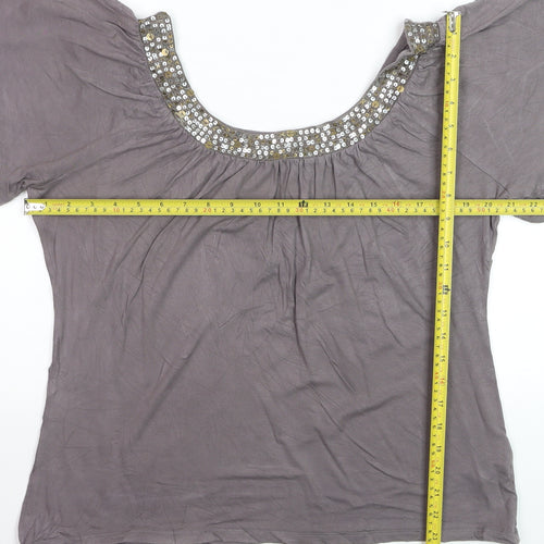 South Collection Women’s Brown Beaded Tunic Blouse UK 14