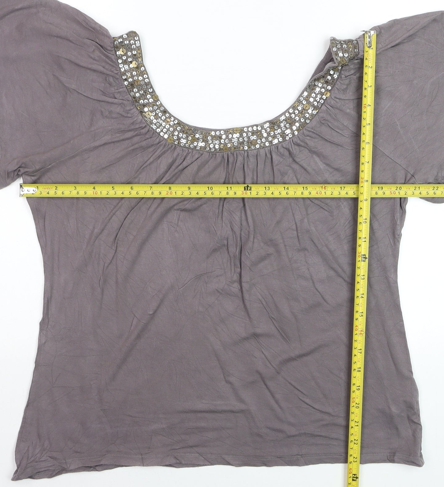 South Collection Women’s Brown Beaded Tunic Blouse UK 14
