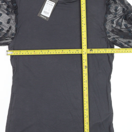 New Look Women’s Black Polka Dot Mesh Sleeve High Neck Blouse UK 14