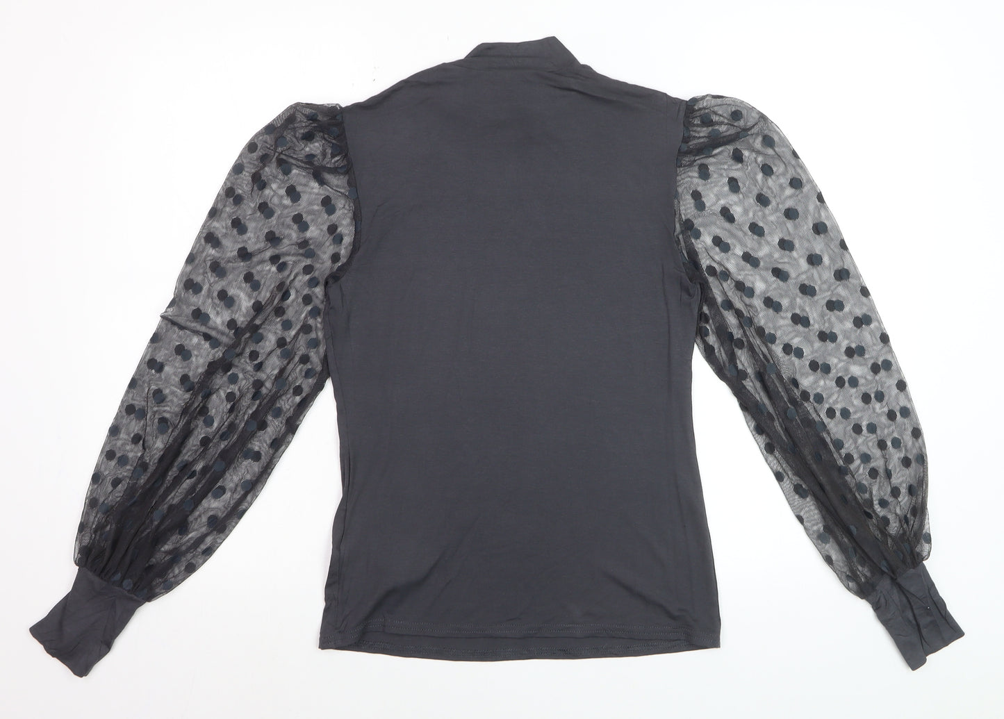New Look Women’s Black Polka Dot Mesh Sleeve High Neck Blouse UK 14