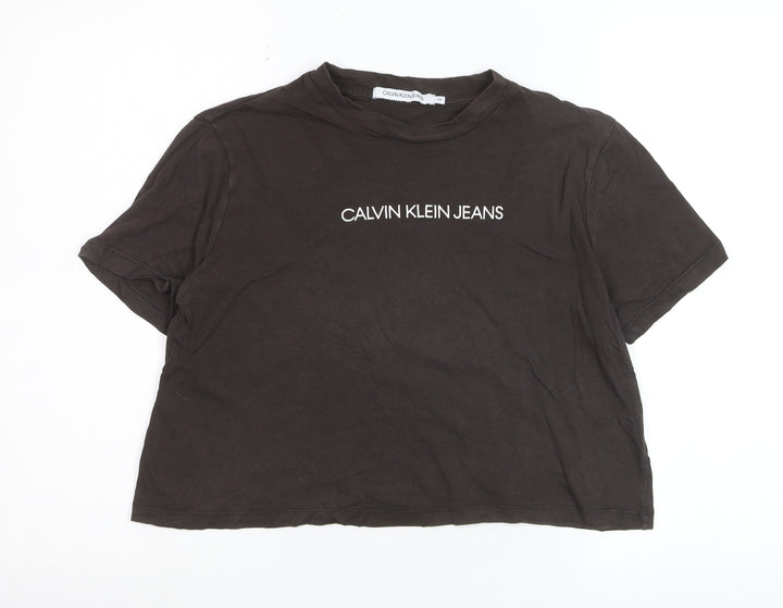 Calvin Klein Jeans Women's Black Cropped Cotton T-Shirt M