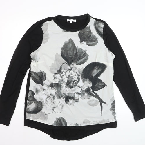 RJR John Rocha Womens Black Floral Long Sleeve T-Shirt Size 14