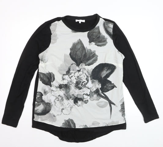 RJR John Rocha Womens Black Floral Long Sleeve T-Shirt Size 14