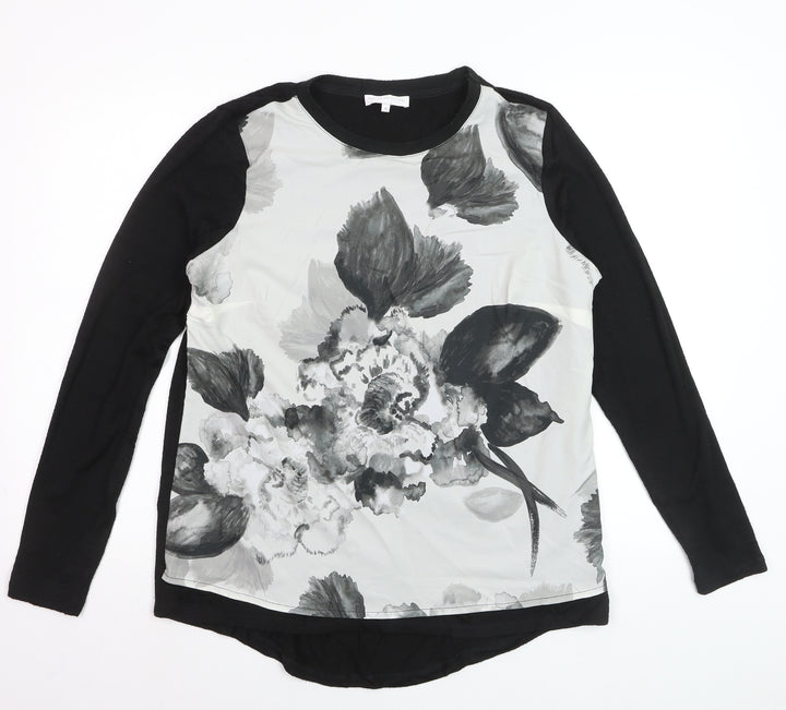 RJR John Rocha Womens Black Floral Long Sleeve T-Shirt Size 14