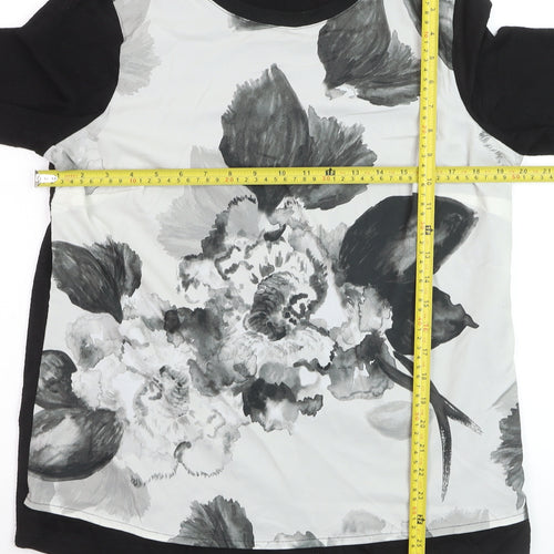 RJR John Rocha Womens Black Floral Long Sleeve T-Shirt Size 14