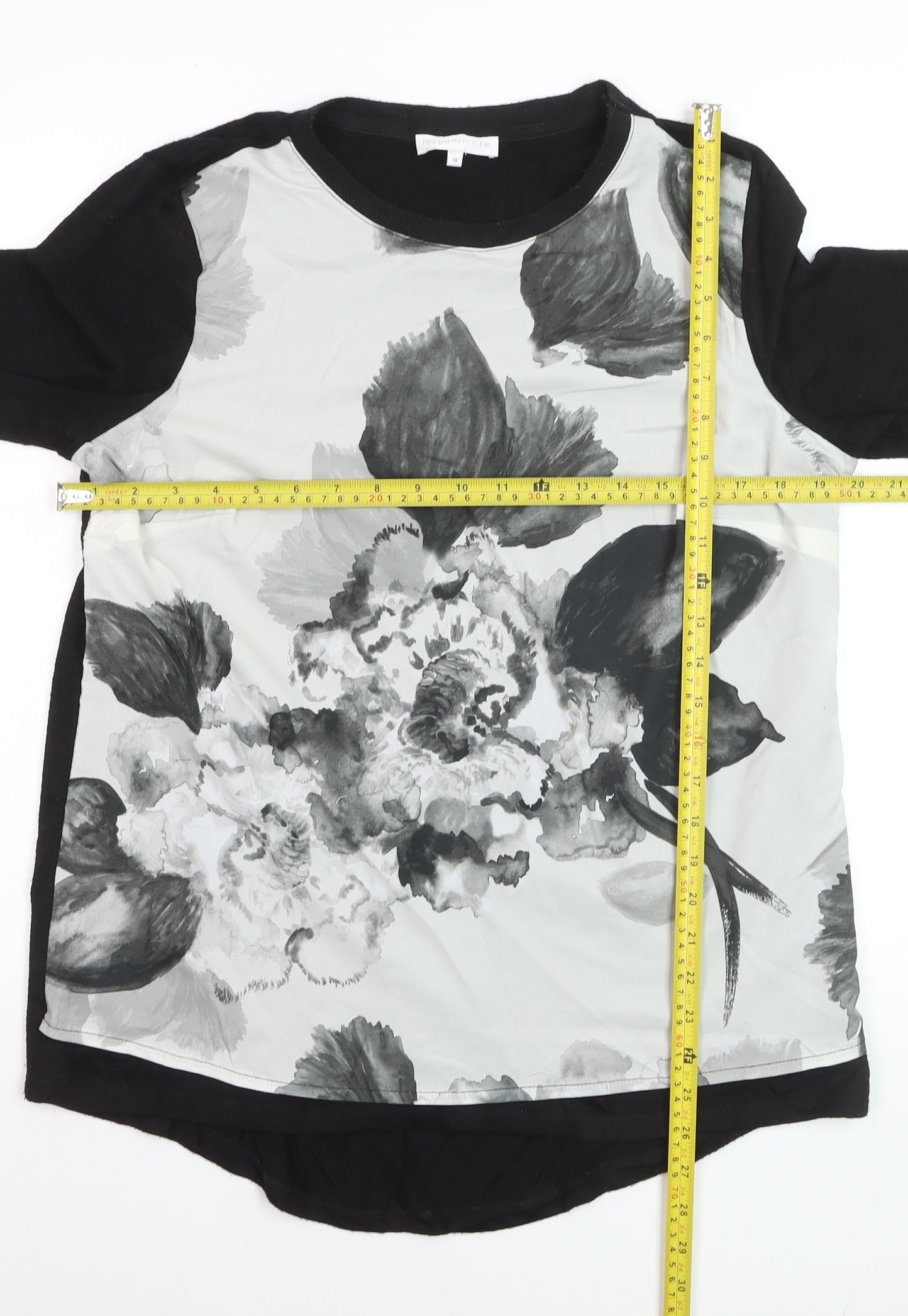 RJR John Rocha Womens Black Floral Long Sleeve T-Shirt Size 14