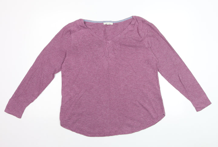 White Stuff Women's Purple Cotton V-Neck Jumper Size 14
