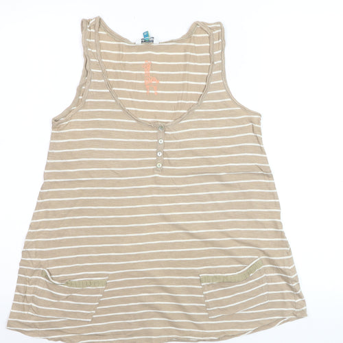 White Stuff Women’s Beige Striped 100% Cotton Tank Top Size 10