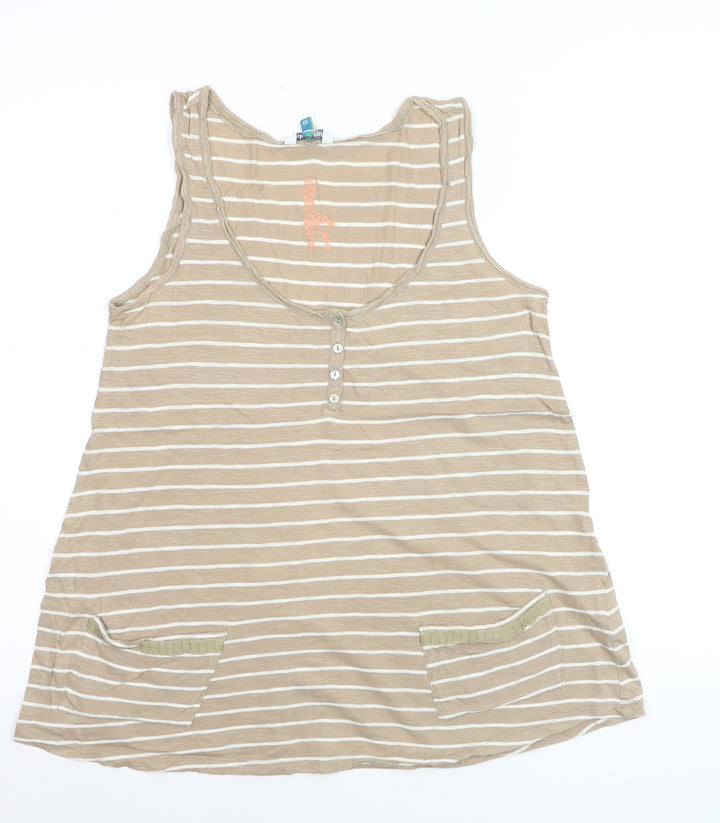 White Stuff Women’s Beige Striped 100% Cotton Tank Top Size 10