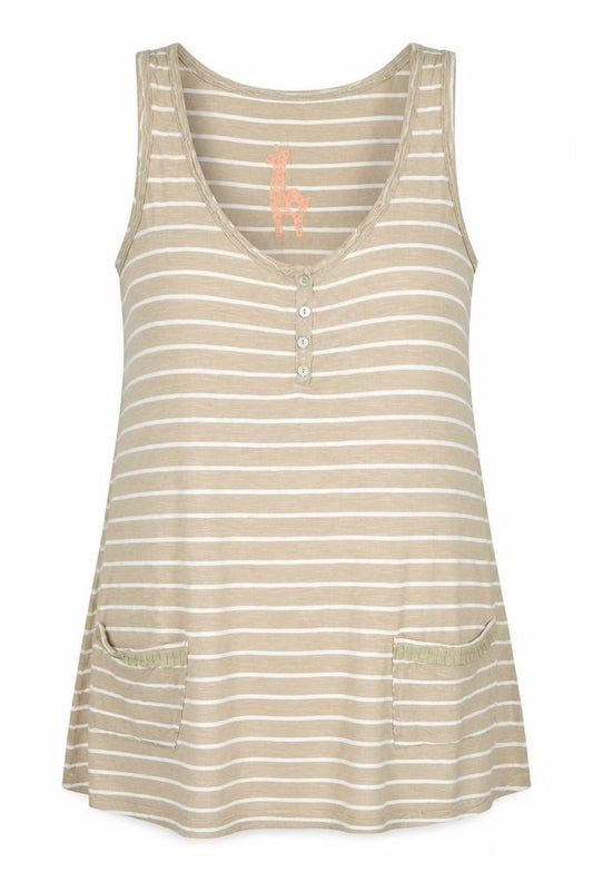 Front view of White Stuff Women’s Beige Striped 100% Cotton Tank Top, size UK 10