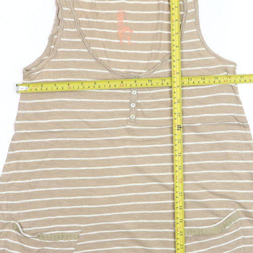 White Stuff Women’s Beige Striped 100% Cotton Tank Top Size 10