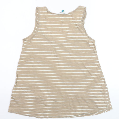White Stuff Women’s Beige Striped 100% Cotton Tank Top Size 10