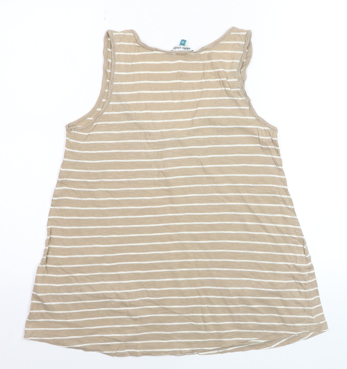 White Stuff Women’s Beige Striped 100% Cotton Tank Top Size 10