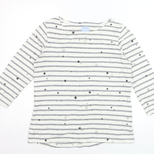Joules Womens White Striped Star Long Sleeve Cotton T-Shirt Size 12
