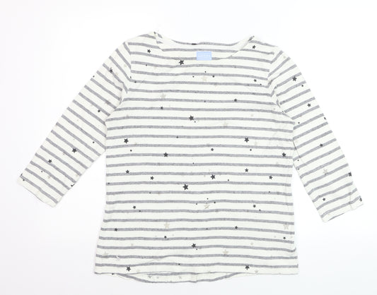 Joules Womens White Striped Star Long Sleeve Cotton T-Shirt Size 12