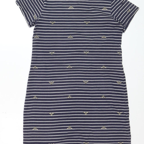 Joules Women’s Blue Striped Bee Embroidered Cotton T-Shirt Dress Size 10