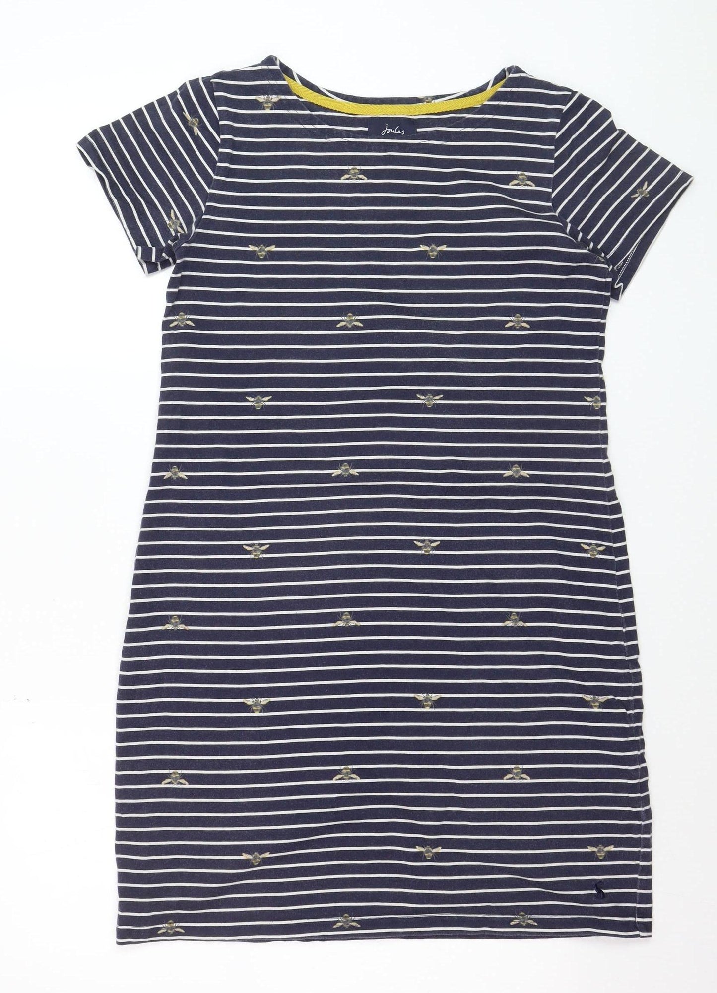 Joules Women’s Blue Striped Bee Embroidered Cotton T-Shirt Dress Size 10