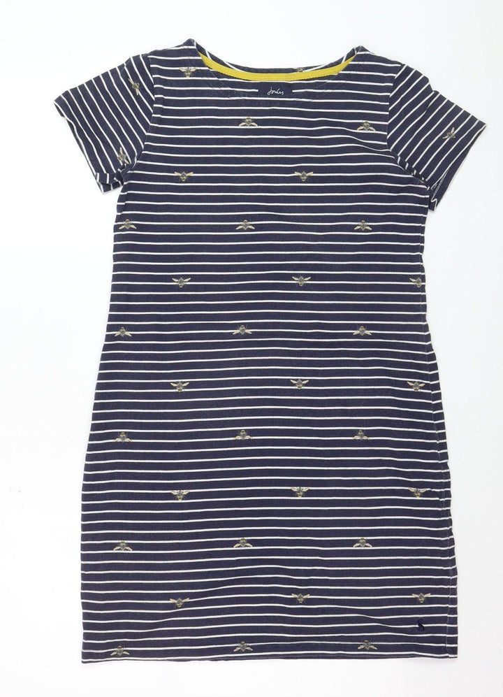 Joules Women’s Blue Striped Bee Embroidered Cotton T-Shirt Dress Size 10