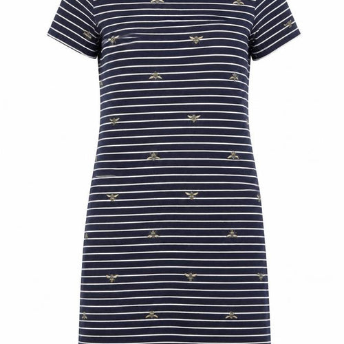 Joules Women’s Blue Striped Bee Embroidered Cotton T-Shirt Dress Size 10