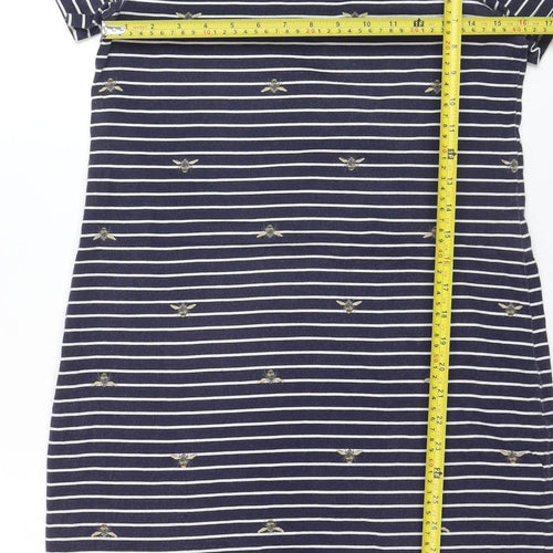 Joules Women’s Blue Striped Bee Embroidered Cotton T-Shirt Dress Size 10