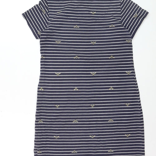Joules Women’s Blue Striped Bee Embroidered Cotton T-Shirt Dress Size 10