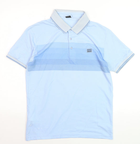 883 Police Men's Sky Blue Striped Polo Shirt Size S Regular Fit