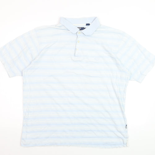 Maine New England Men's Blue Striped Cotton Golf Polo Shirt L