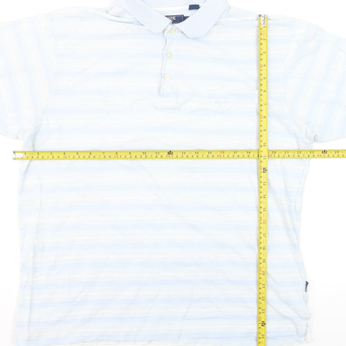 Maine New England Men's Blue Striped Cotton Golf Polo Shirt L