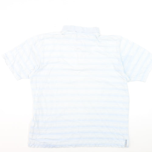 Maine New England Men's Blue Striped Cotton Golf Polo Shirt L