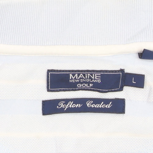 Maine New England Men's Blue Striped Cotton Golf Polo Shirt L