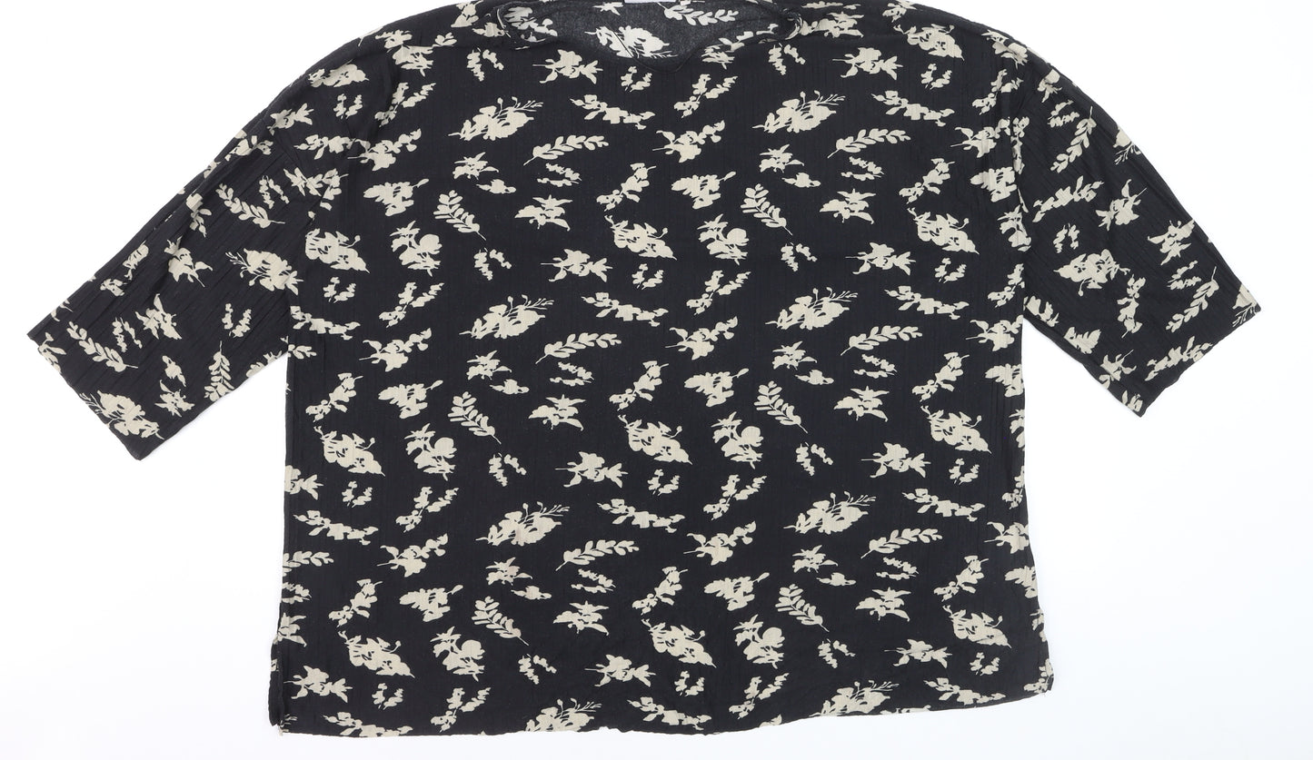 Wasabi Concept Women's Black Floral Tunic Blouse Size M