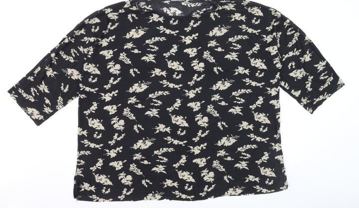 Wasabi Concept Women's Black Floral Tunic Blouse Size M