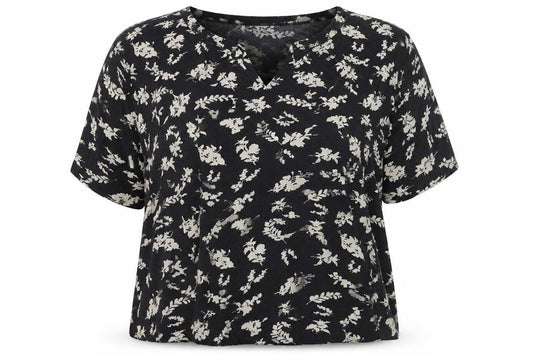 Front view of Wasabi Concept Women's Black Floral Tunic Blouse, size M