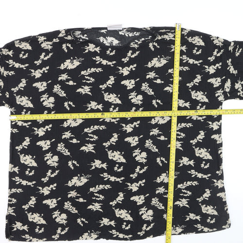 Wasabi Concept Women's Black Floral Tunic Blouse Size M