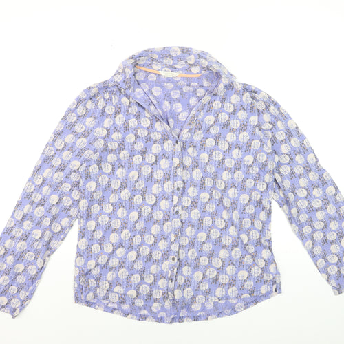 White Stuff Women's Purple Geometric Cotton Button-Up Shirt UK 14