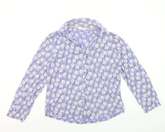 White Stuff Women's Purple Geometric Cotton Button-Up Shirt UK 14