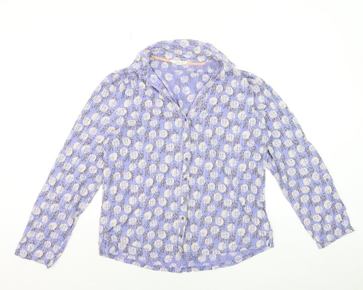 White Stuff Women's Purple Geometric Cotton Button-Up Shirt UK 14