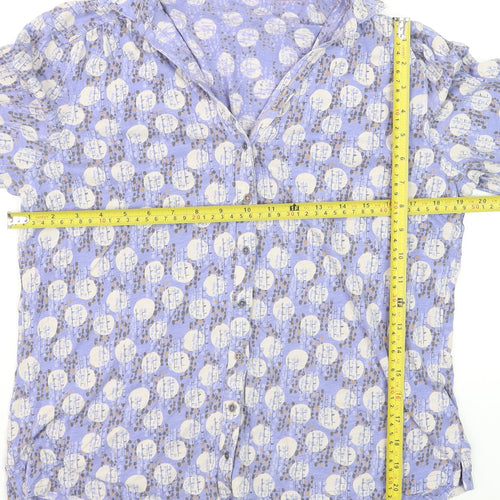 White Stuff Women's Purple Geometric Cotton Button-Up Shirt UK 14