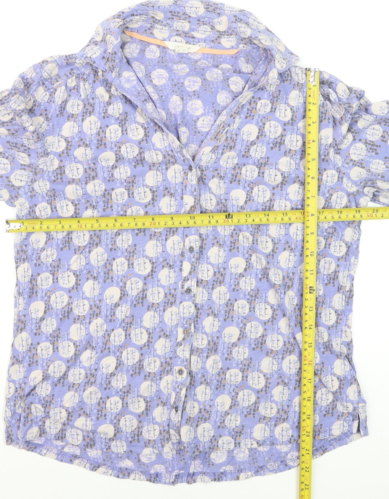White Stuff Women's Purple Geometric Cotton Button-Up Shirt UK 14