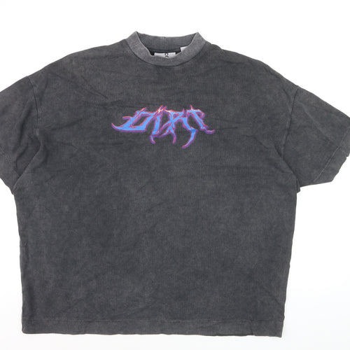 Collusion Men's Grey Graphic High Neck Relaxed T-Shirt Size S