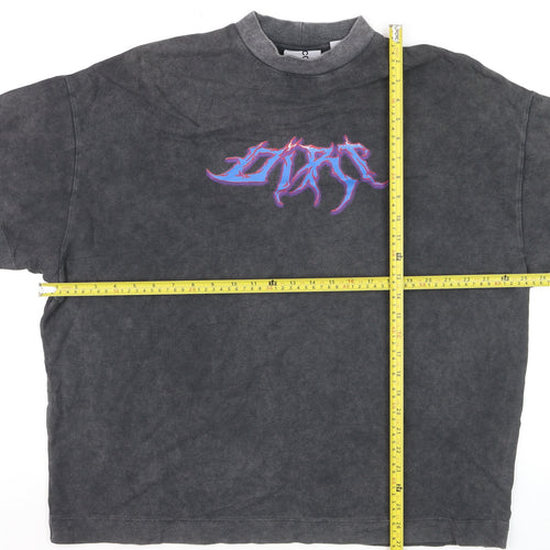 Collusion Men's Grey Graphic High Neck Relaxed T-Shirt Size S