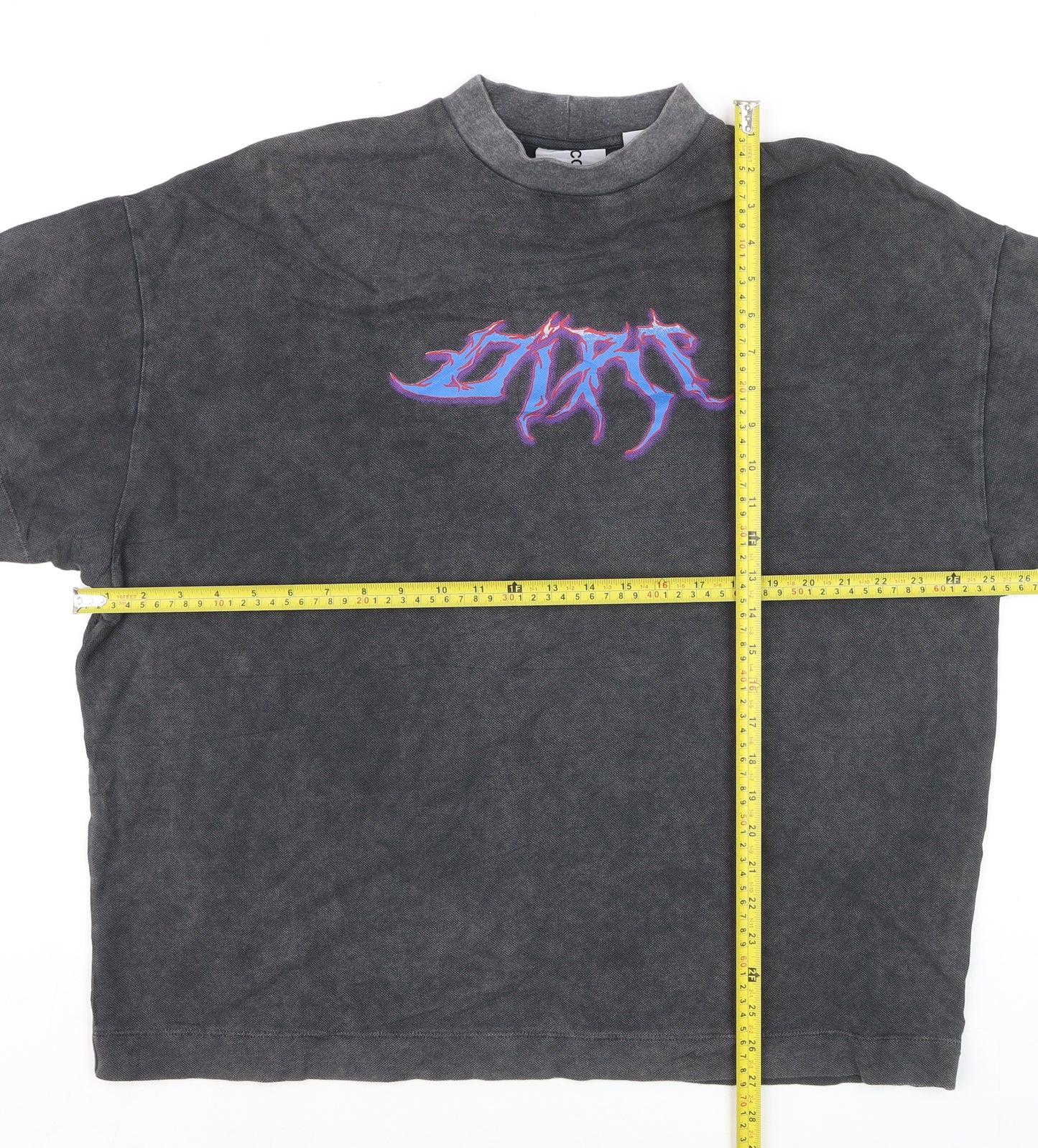 Collusion Men's Grey Graphic High Neck Relaxed T-Shirt Size S