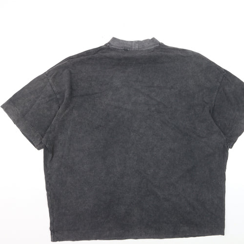 Collusion Men's Grey Graphic High Neck Relaxed T-Shirt Size S