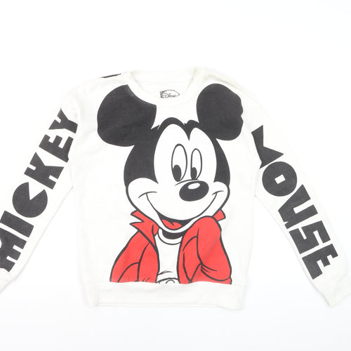 Disney Girls White Mickey Mouse Sweatshirt - Small Long Sleeve Graphic Pullover