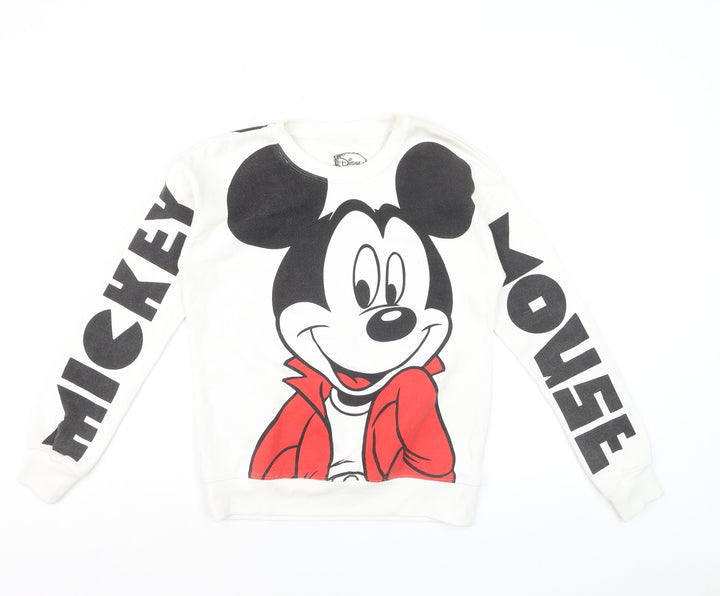 Disney Girls White Mickey Mouse Sweatshirt - Small Long Sleeve Graphic Pullover