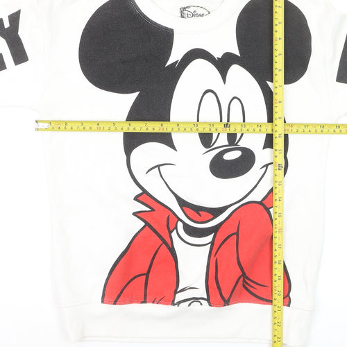 Disney Girls White Mickey Mouse Sweatshirt - Small Long Sleeve Graphic Pullover