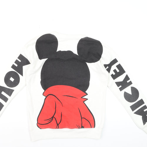 Disney Girls White Mickey Mouse Sweatshirt - Small Long Sleeve Graphic Pullover