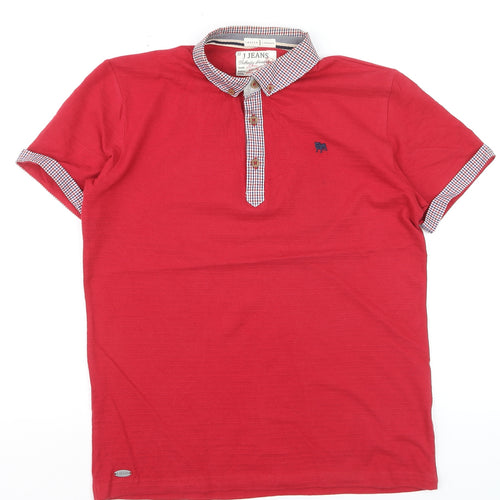 J Jeans Teens Red Cotton Collared Short Sleeve Polo Shirt 12-13